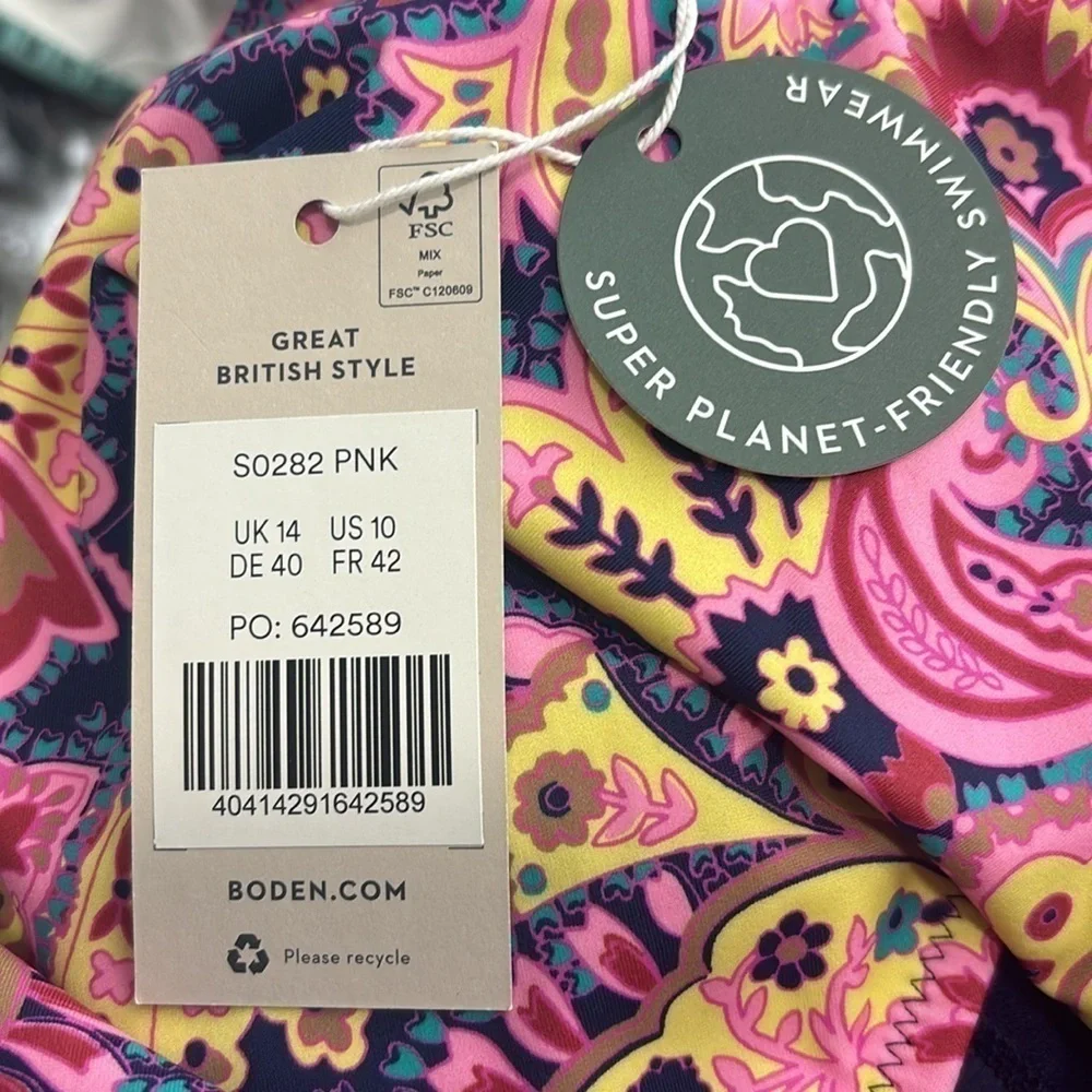 Boden Scoop Tie Back pink paradise paisley Swimsuit NWT